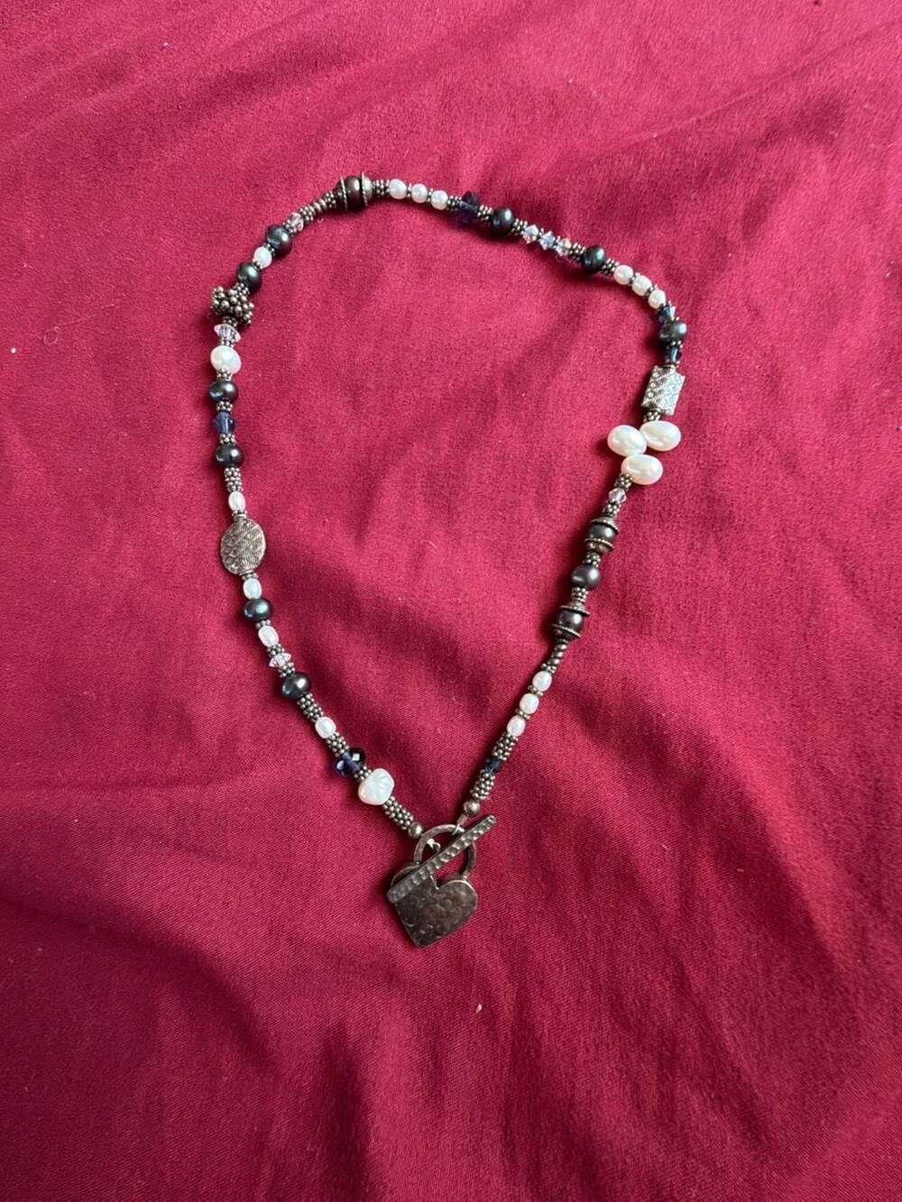 Silpada Sterling Silver Hematite Glass Pearls Shell Necklace N1784 Toggle Grey